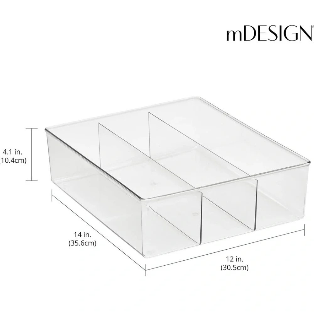 Plastic 3 Compartment Divided Drawer and Closet Storage Organizer